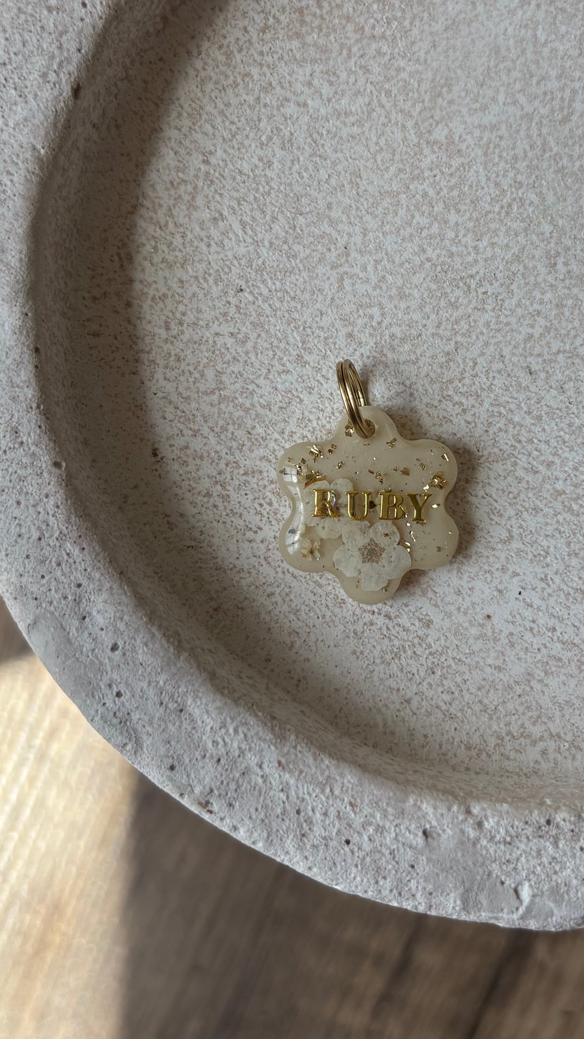 Beige petal sparkles ID tag